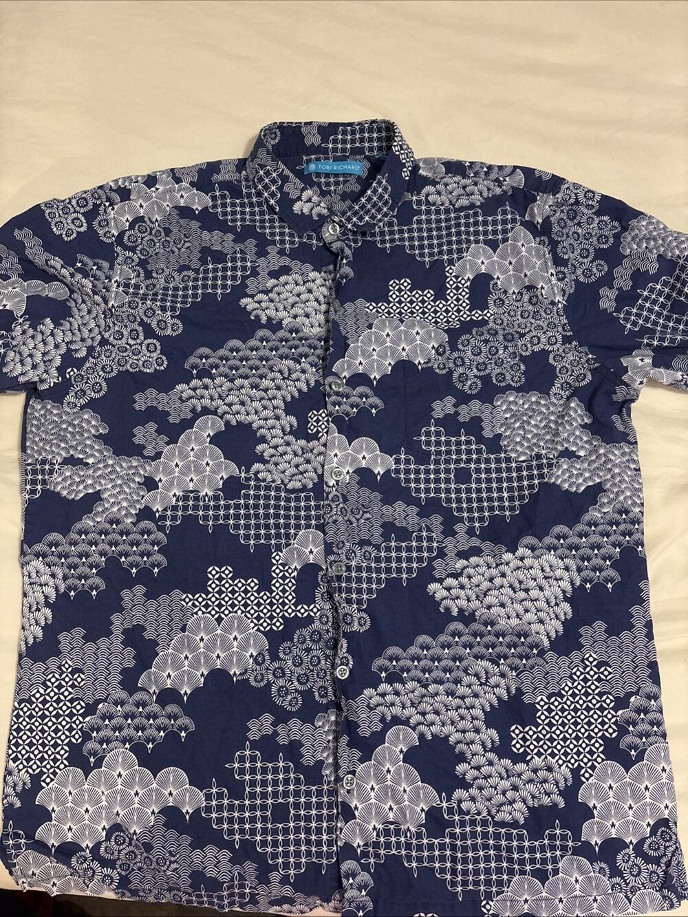 Tori Richard Shirt Mens Large L Blue Tag Slim Fit Cotton Lawn Navy Blue Japanese